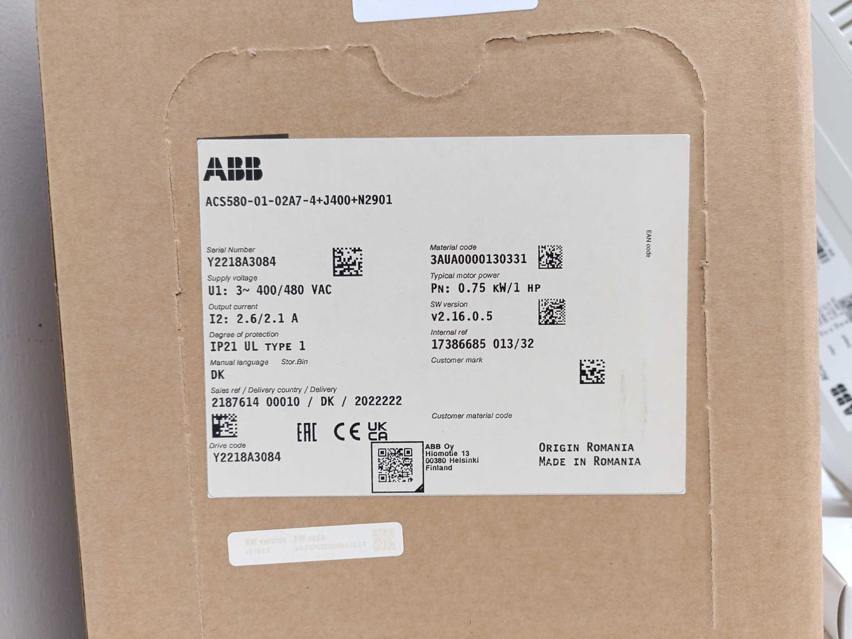 ABB 3AUA0000130331 ACS580-01-02A7-4+J400+N2901 Frequency converter