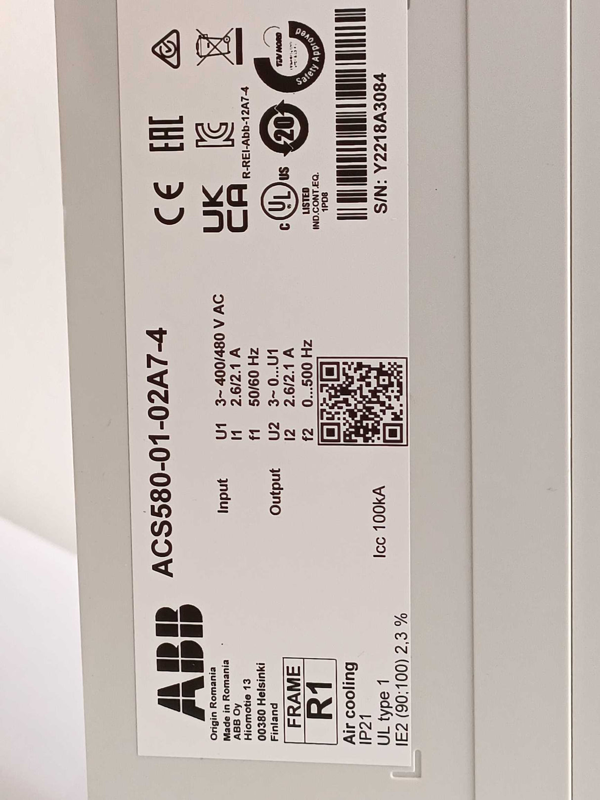 ABB 3AUA0000130331 ACS580-01-02A7-4+J400+N2901 Frequency converter