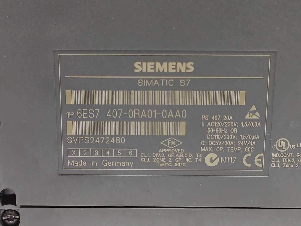 Siemens 6ES7407-0RA01-0AA0 SIMATIC S7-400, Power supply