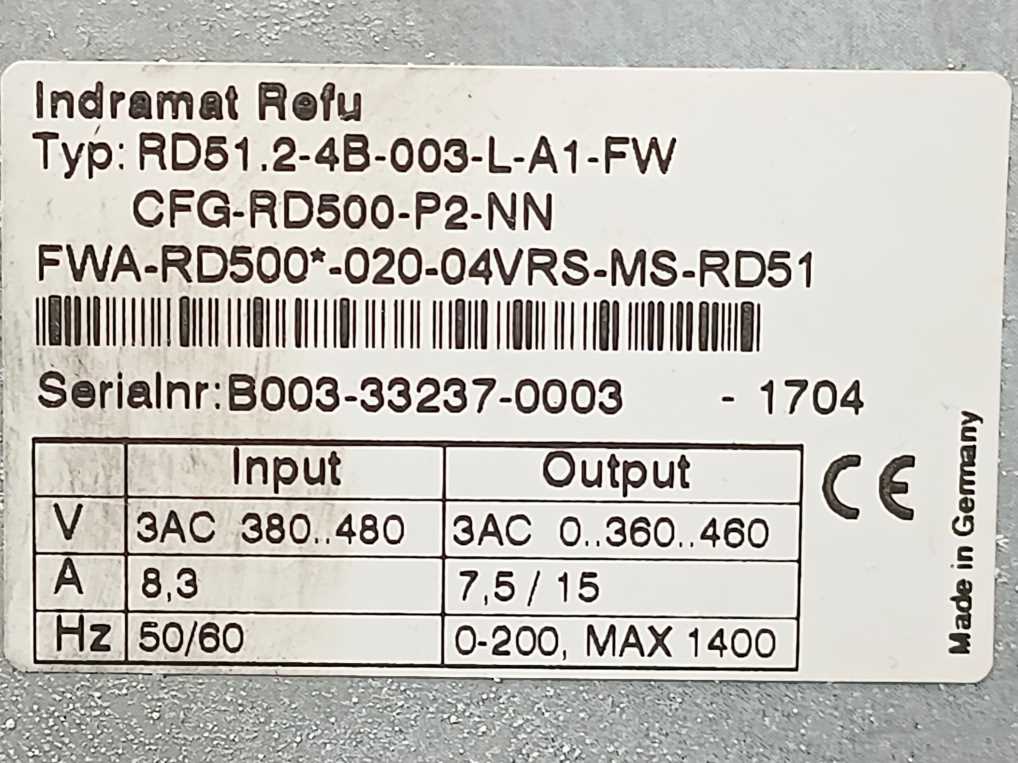 Rexroth RD51.2-4B-003-L-A1-FW Servoregler Indramat FWA-RD500-00-04VRS-MS-RD21