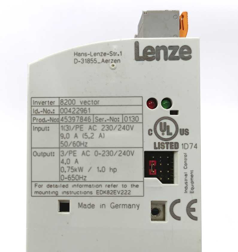 LENZE E82EV751S2B 00422961, 8200 VECTOR INVERTER