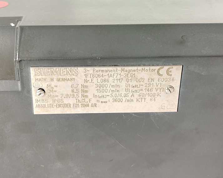 Siemens 1FT6064-1AF71-3EG1 SIMOTICS S synchronous servo motor