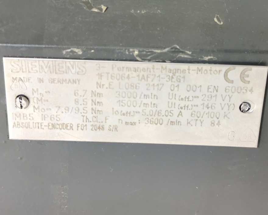Siemens 1FT6064-1AF71-3EG1 SIMOTICS S synchronous servo motor