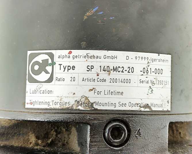 Alpha getriebe SP140-MC2-20-061-000 20014000 Planetary Gearbox. Ratio: 20