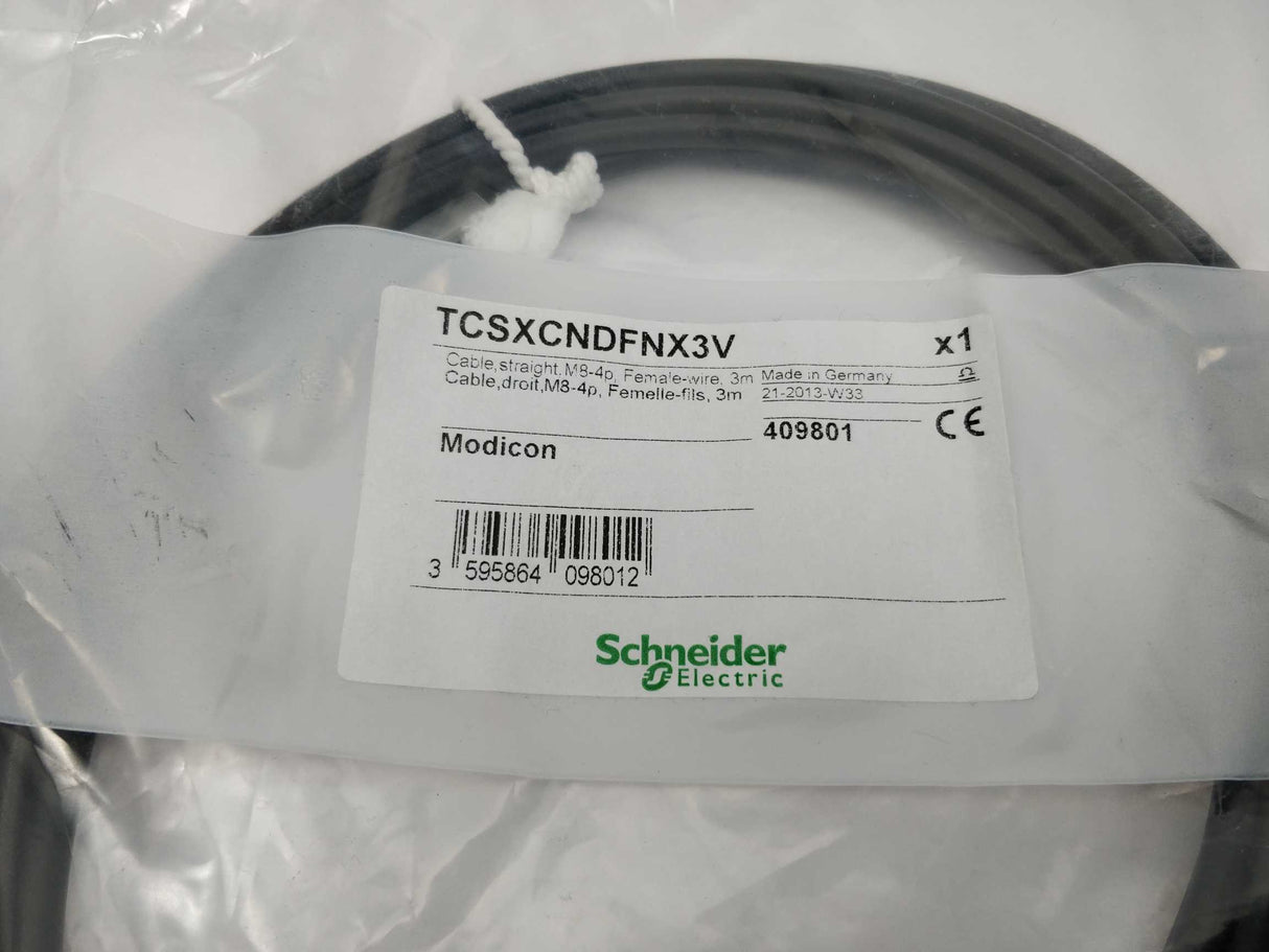 Schneider Electric TCSXCNDFNX3V Cable, M8-4p, Female-wire, 3m
