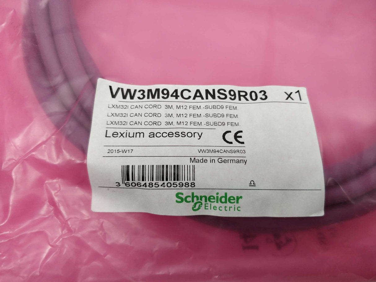 Schneider Electric VW3M94CANS9R03 LXM32I CAN Cord, 3m, M12 FEM.-SUBD9 FEM.