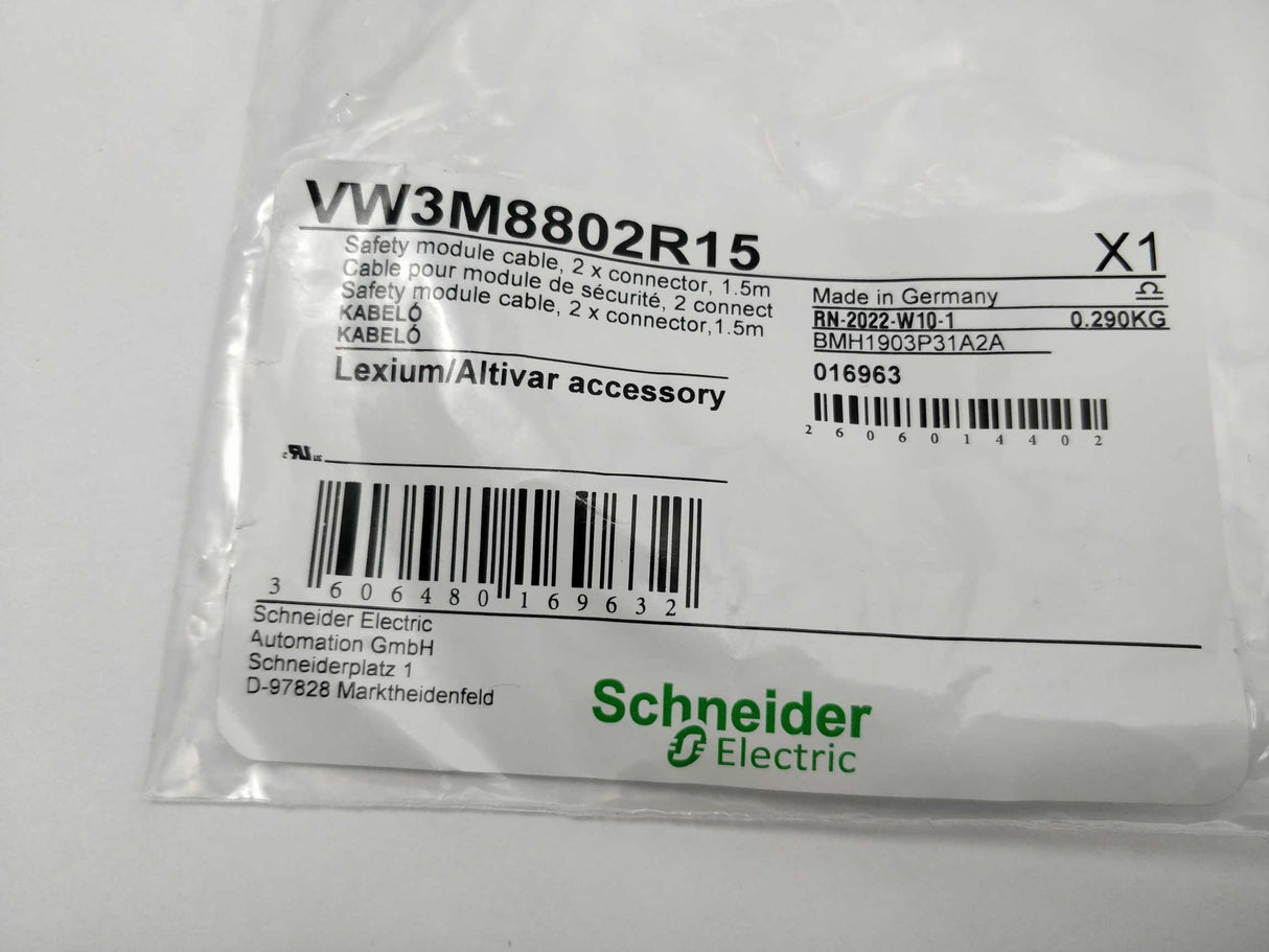 Schneider Electric VW3M8802R15 Safety Module Cable, 1.5m, 2x Connector