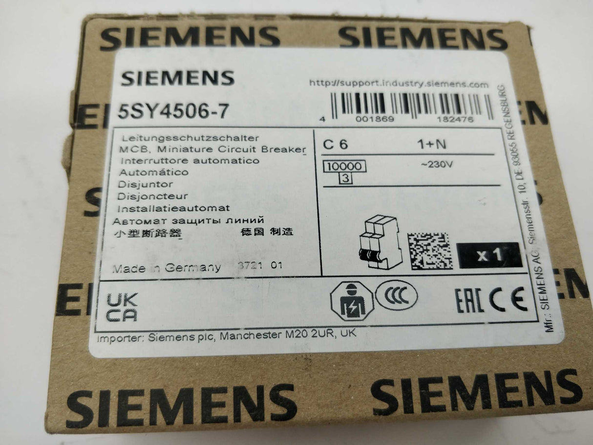 Siemens 5SY4506-7 Miniature circuit breaker 230 V 10kA