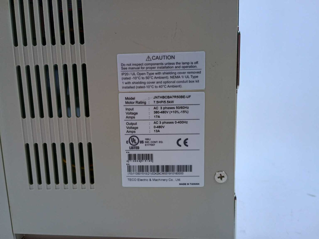 Teco Electric & Machinery JNTHBCBA7R50BE-UF 7.5HP/5.5kW