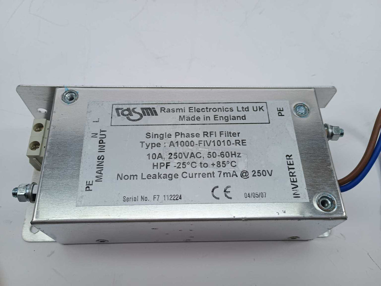 RASMI ELECTRONICS LTD A1000-FIV1010-RE Single Phase RFI Filter