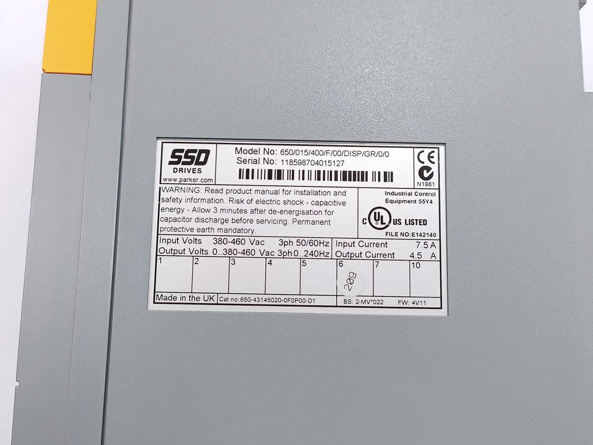 Parker 650/015/400/F/00/DISP/GR/0/0 650 Series SSD Drive