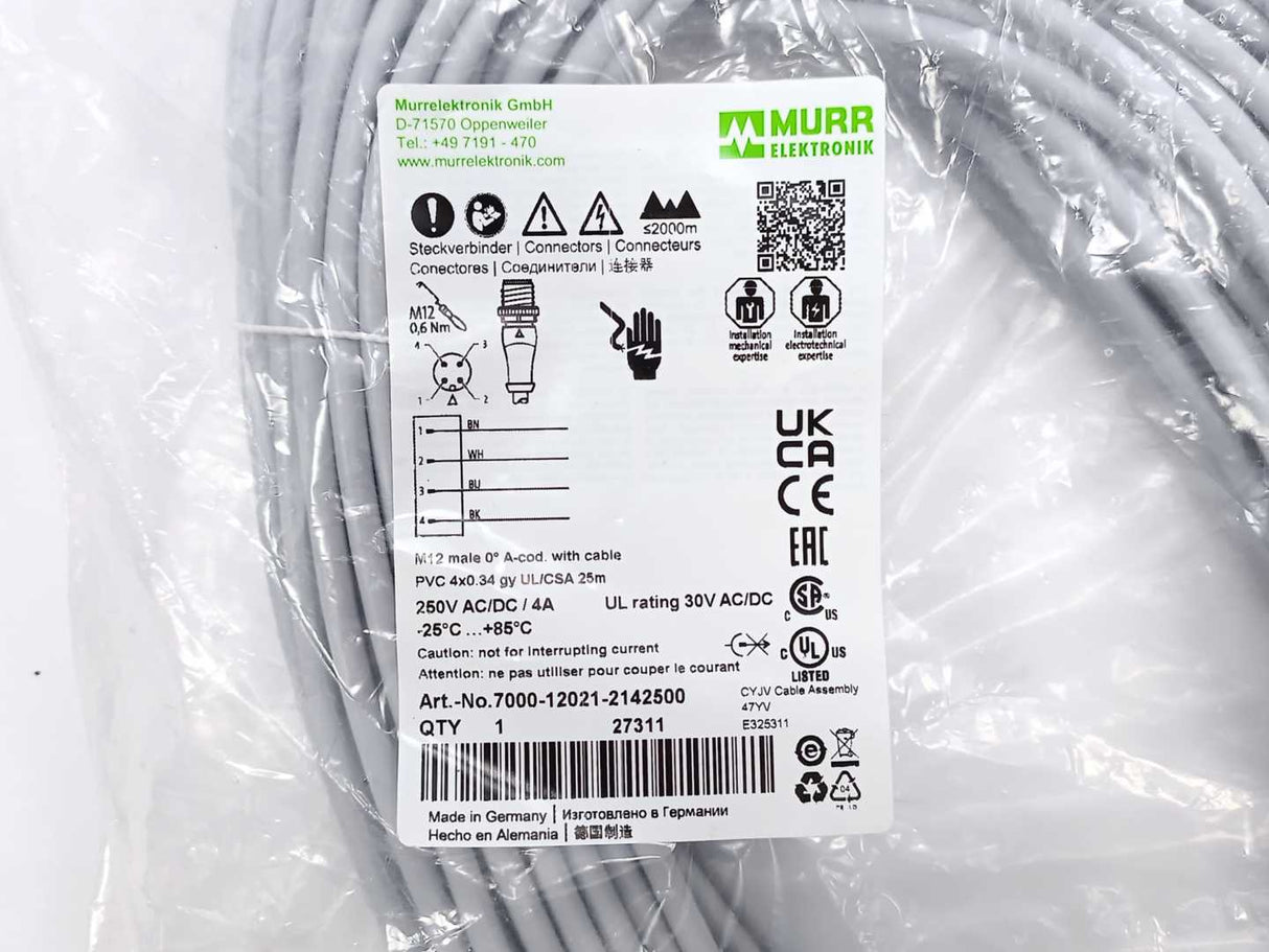 MURR Elektronik 7000-12021-2142500 M12 male 0° A-cod. with cable 25M