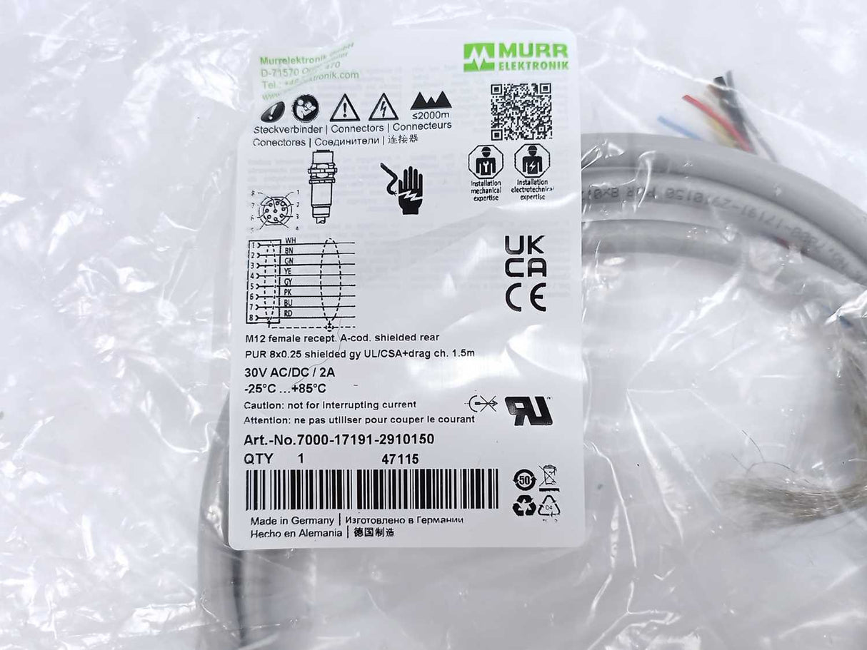 MURR Elektronik 7000-17191-2910150 M12 female recept. A-cod. shielded rear