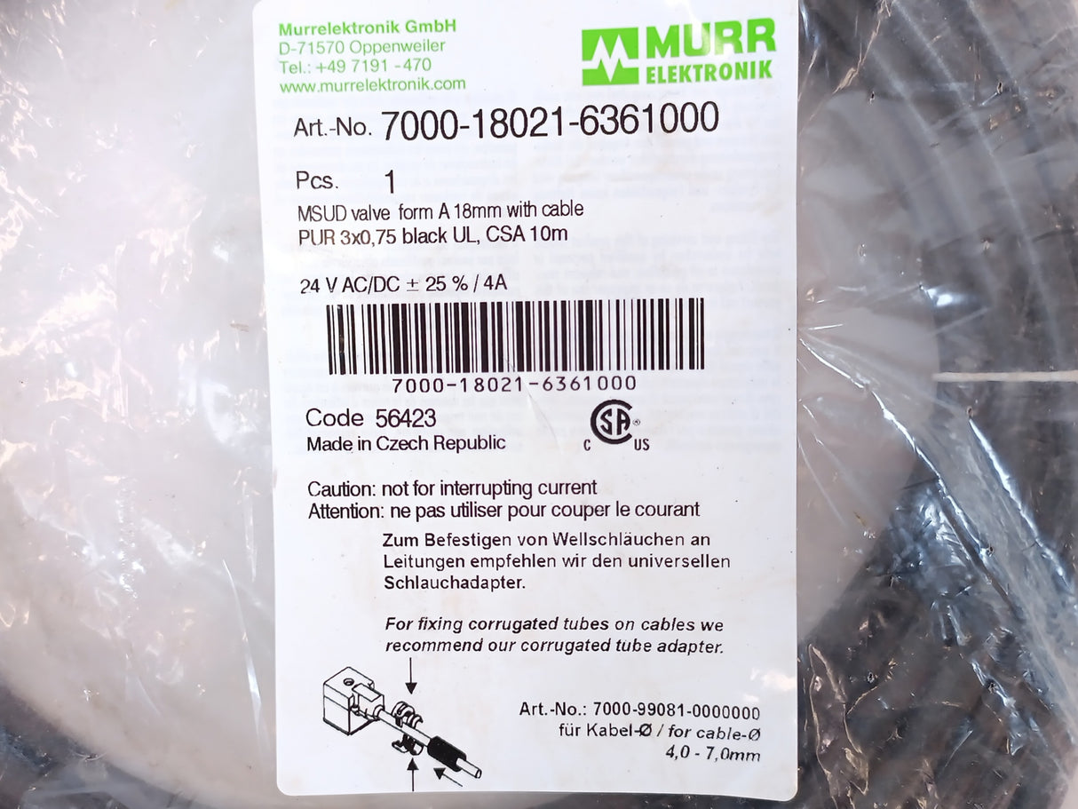 MURR Elektronik 7000-18021-6361000 MSUD valve plug A-18mm with cable