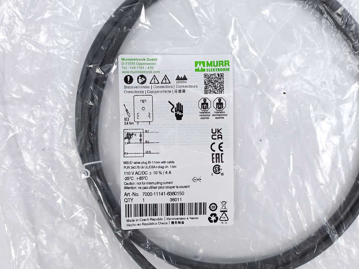 MURR Elektronik 7000-11141-6360150 MSUD valve plug BI-11mm with cable