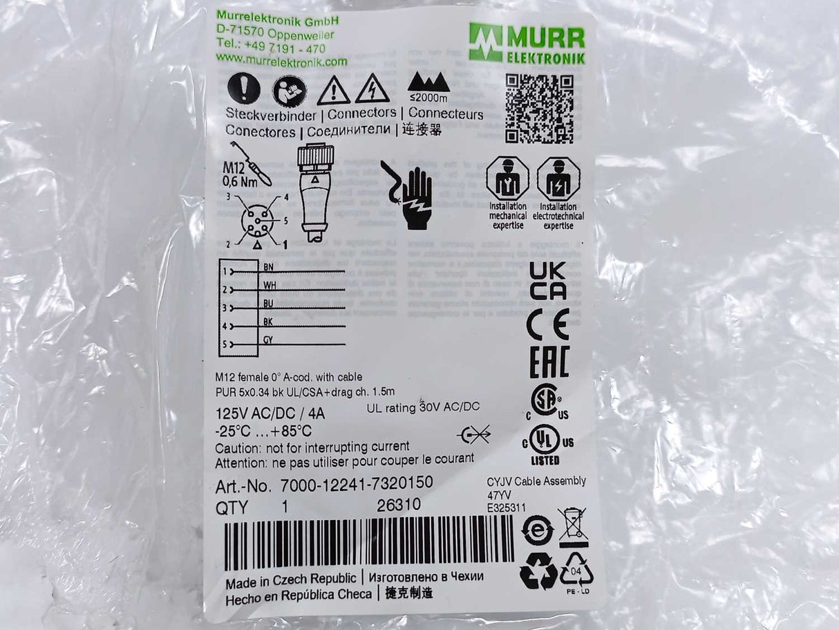 MURR Elektronik 7000-12241-7320150 MSUD valve plug BI-11mm with cable