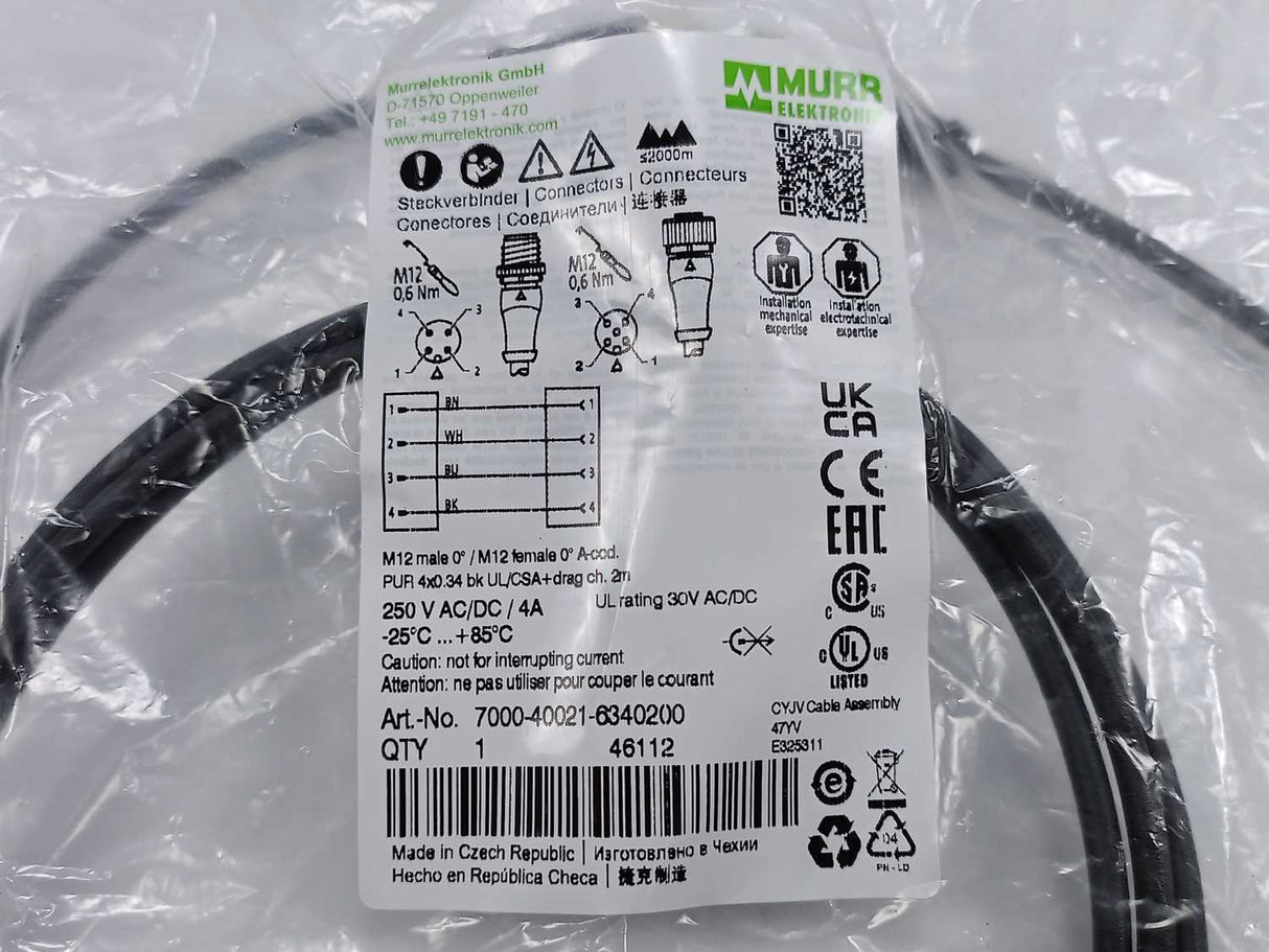 MURR Elektronik 7000-40021-6340200 M12 male 0° / M12 female 0° A-cod.