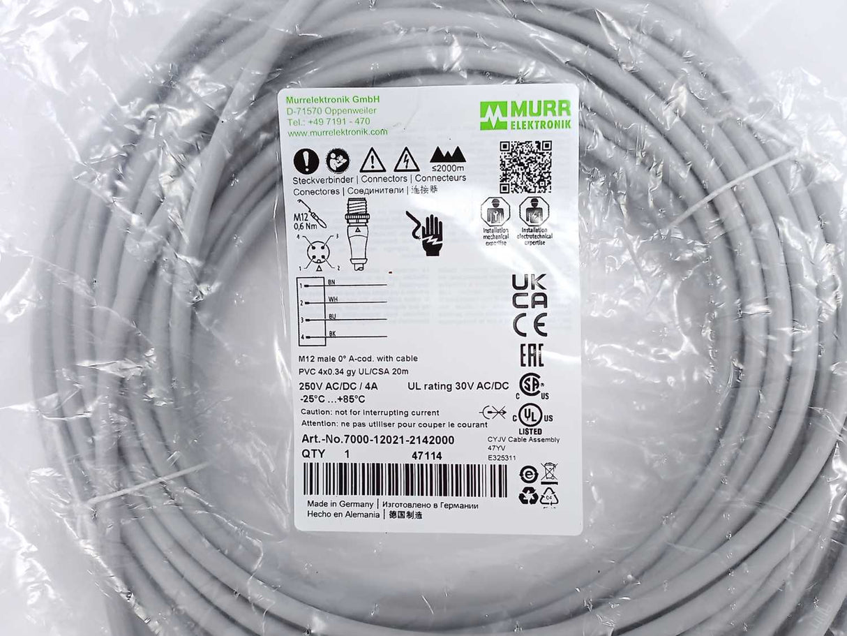 MURR Elektronik 7000-12021-2142000 M12 male 0° A-cod. with cable 20M