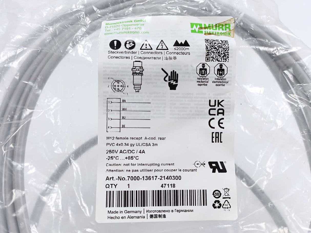 MURR Elektronik 7000-13617-2140300 M12 female recept. A-cod. rear 3M