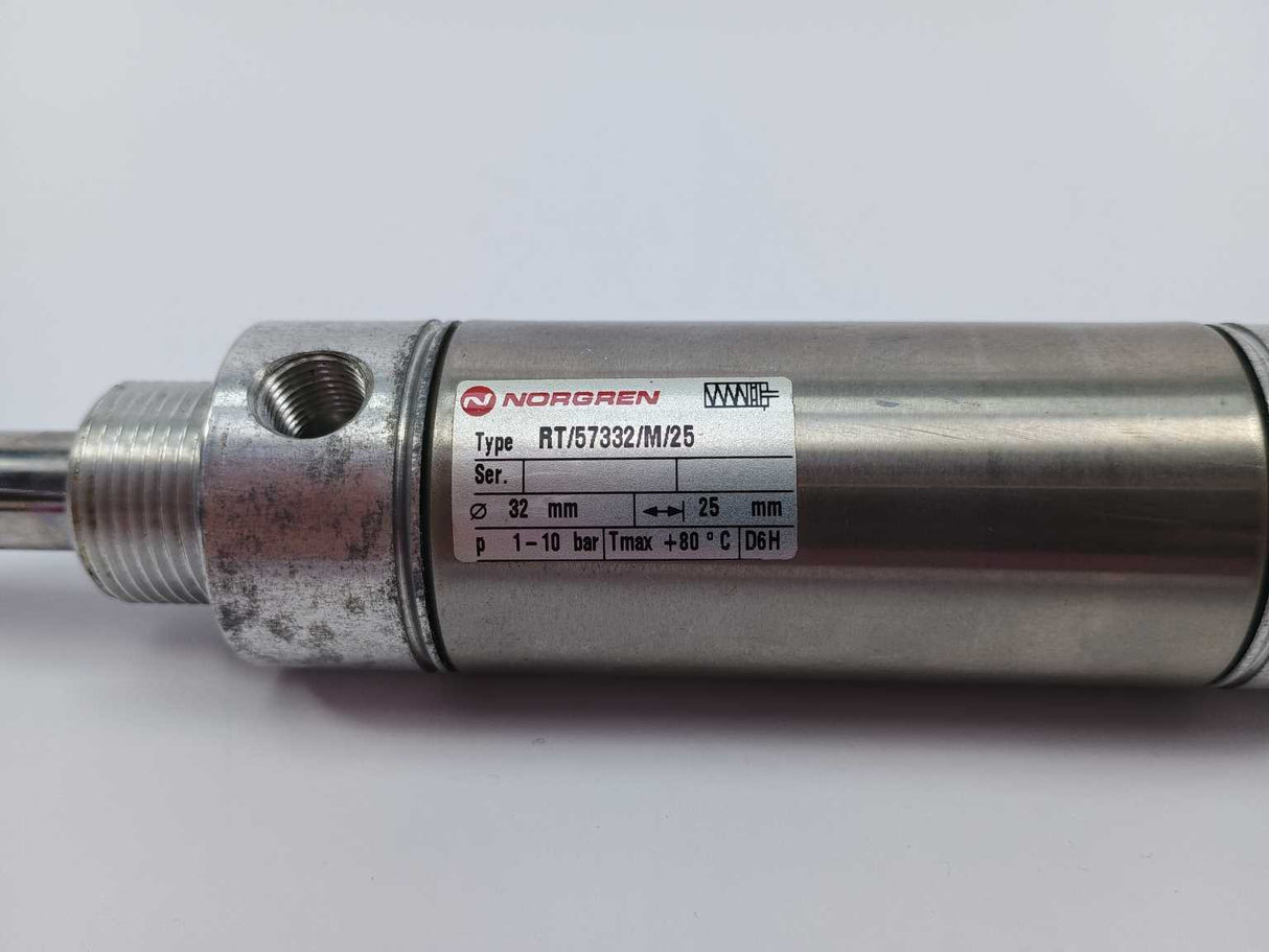 NORGREN RT/57332/M/25 Roundline single acting cylinder, 32mm diam, 25mm stroke