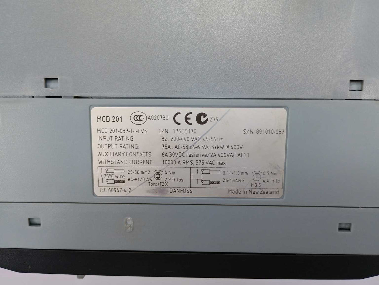Danfoss MCD 201 MCD 201-037-T4-CV3 Compact starter 37kW