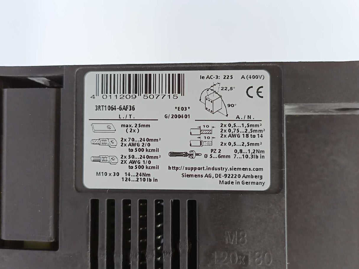 Siemens 3RT1064-6AF36 Power contactor