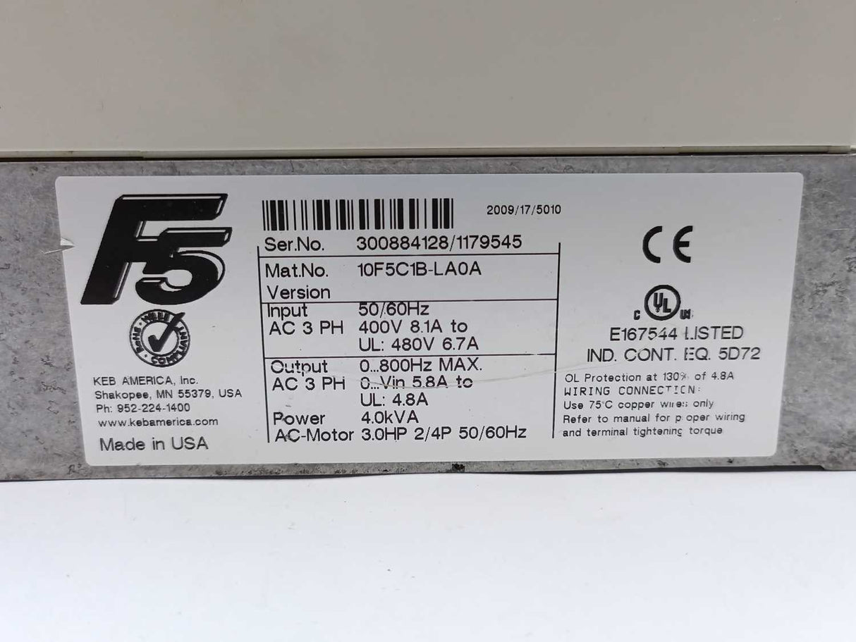 KEB COMBIVERT 10F5C1B-LA0A Drive 4kVA, 3HP