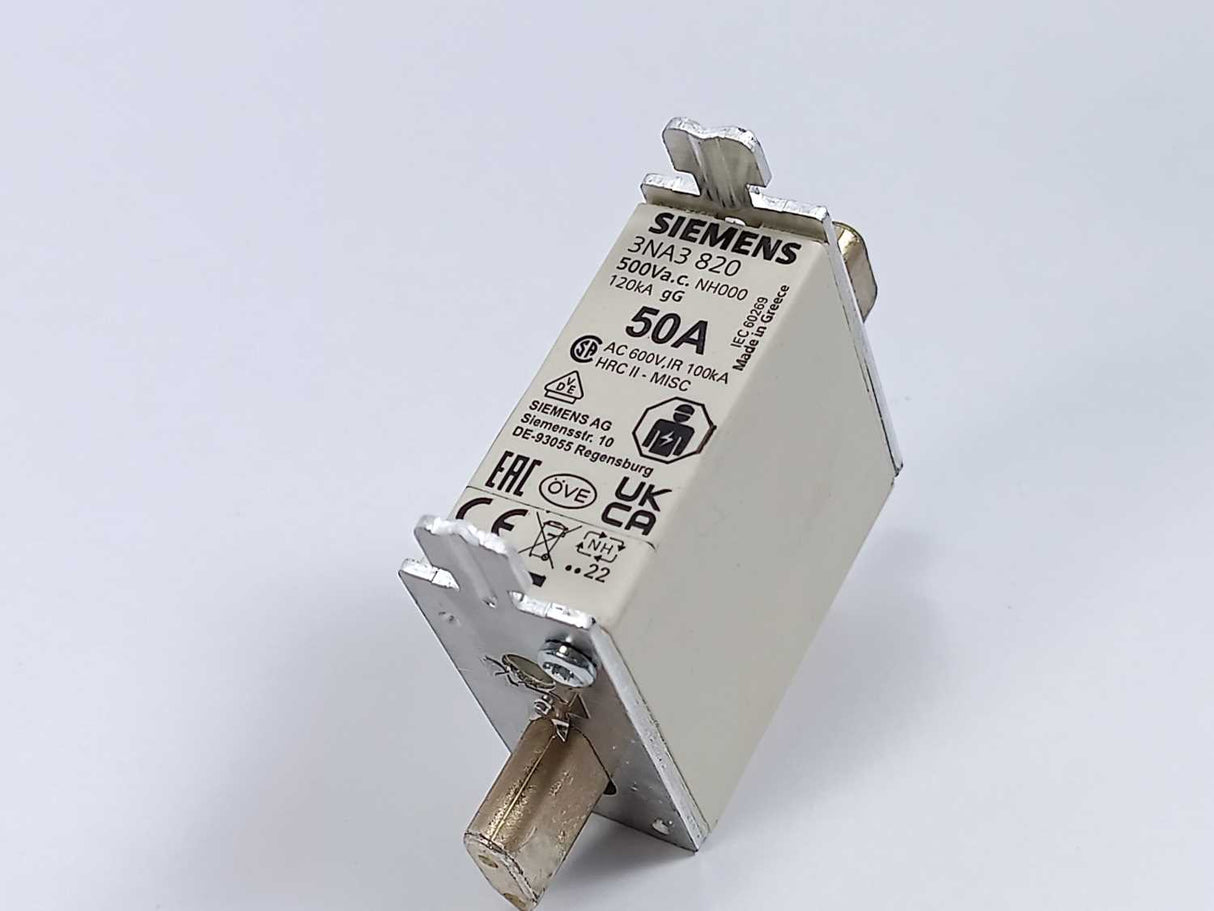 Siemens 3NA3 820 LV HRC fuse element NH000 50A
