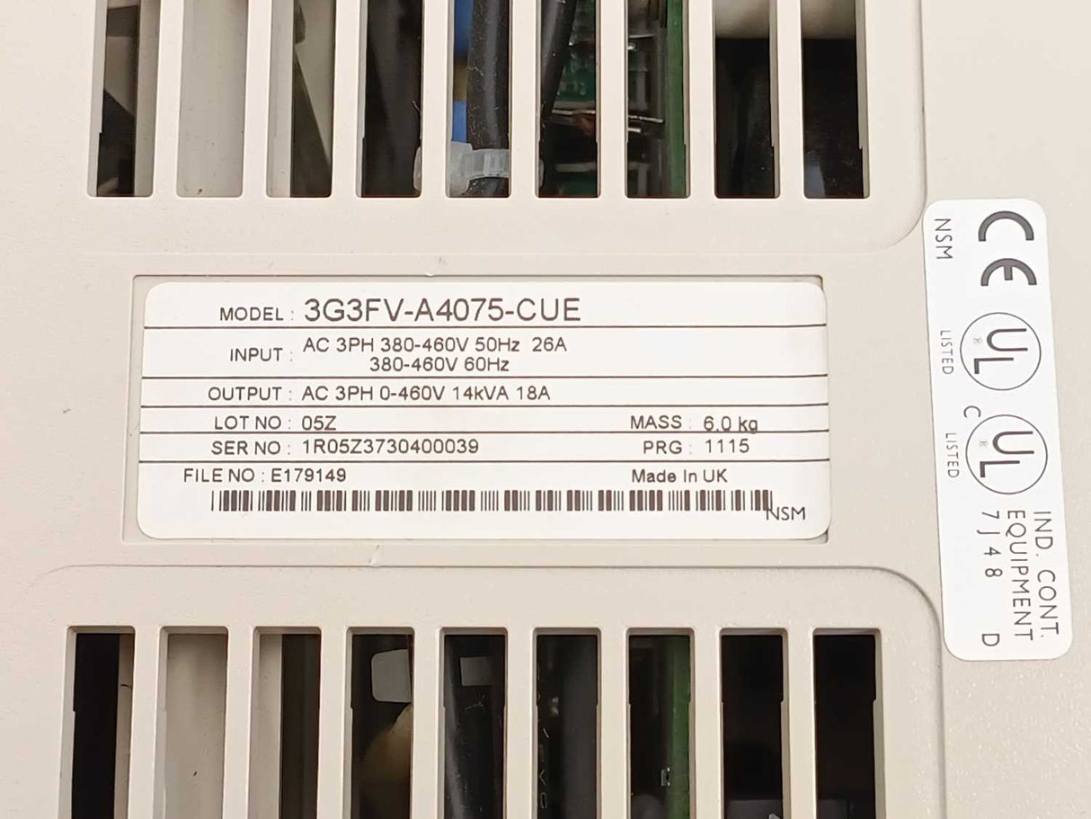 OMRON 3G3FV-A4075-CUE SYSDRIVE 3G3FV IMVERTER For Spare Parts