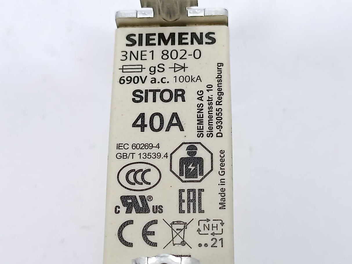 Siemens 3NE1802-0 SITOR fuse link 40A