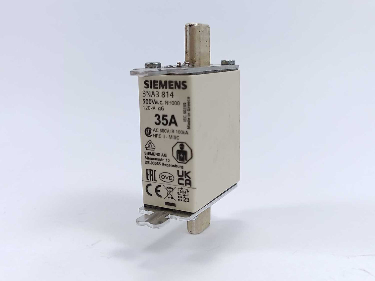 Siemens 3NA3 814 Fuse 35A 500V NH000 gG 3 Pcs