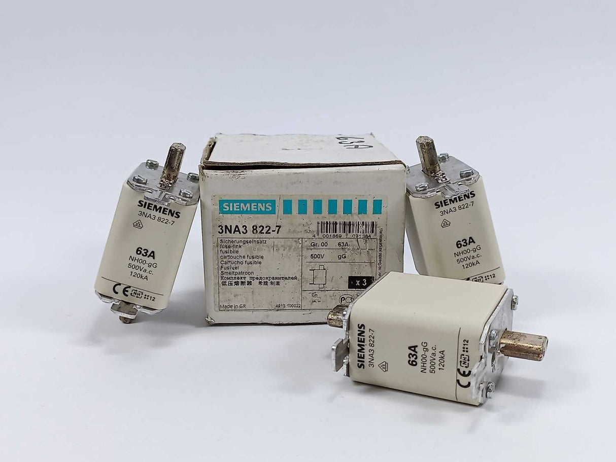 Siemens 3NA3 822-7 Fuse-link 3 Pieces LV HRC fuse element, 63A