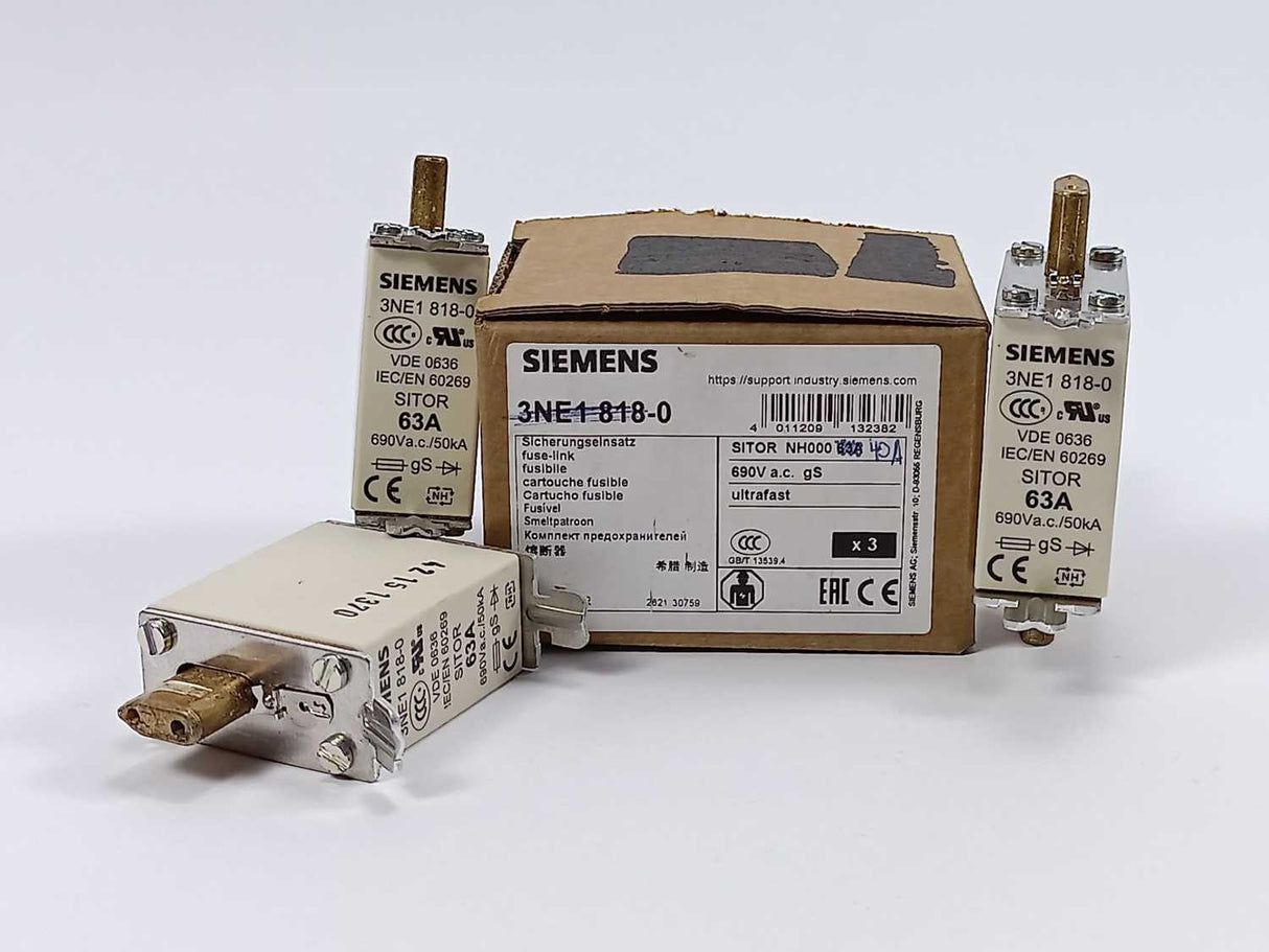 Siemens 3NE1 818-0 Sitor fuse 63A 690V 3 Pcs.