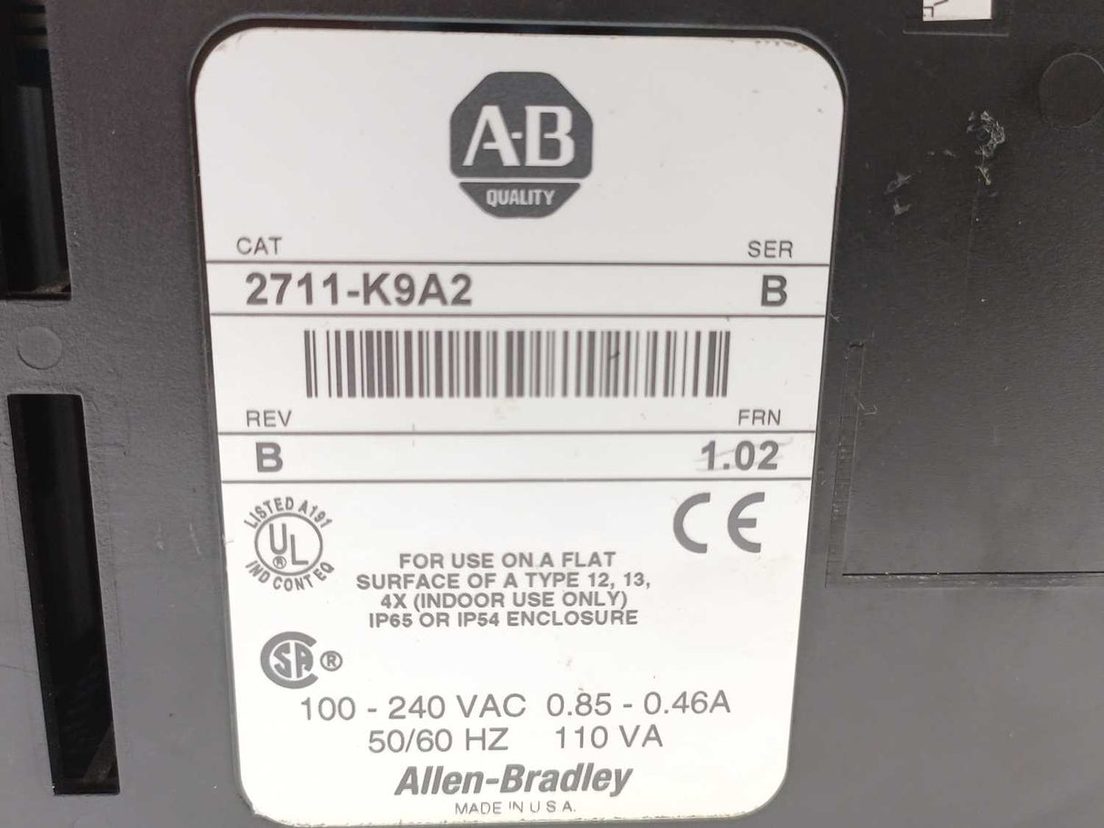 AB 2711-K9A2 PanelView 900 Ser. B Rev. B Frn. 1.02 Defective display