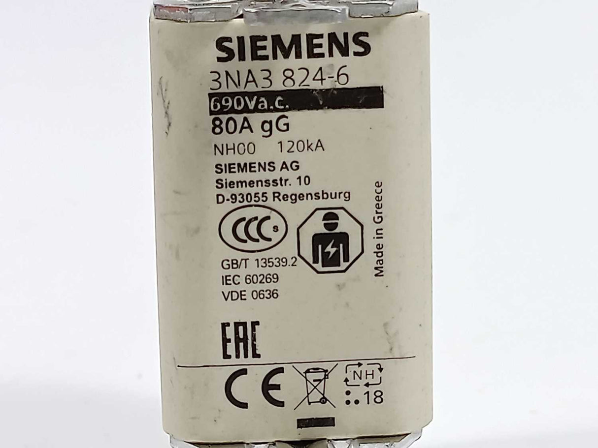 Siemens 3NA3824-6 LV HRC fuse element 80A