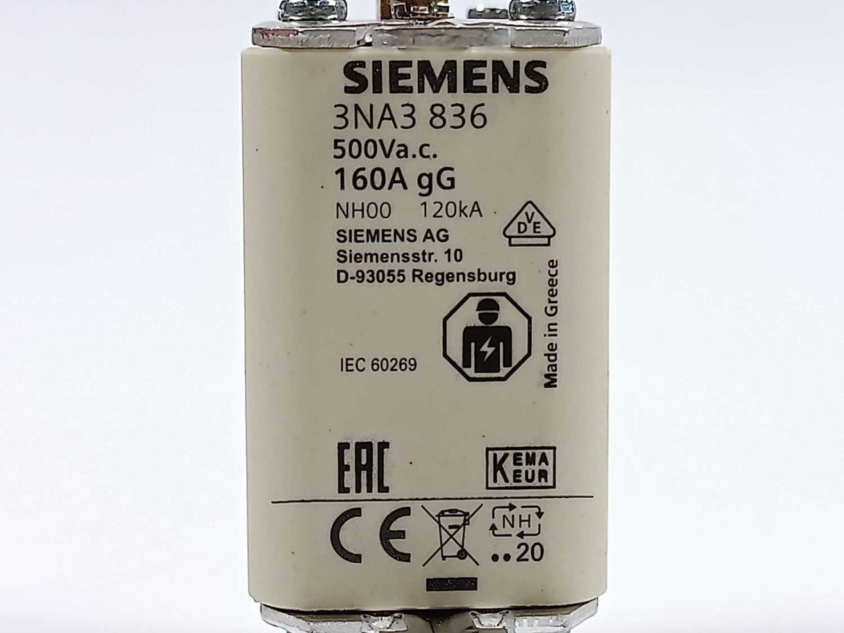 Siemens 3NA3 836 Fuse 160A 500V NH00 gG