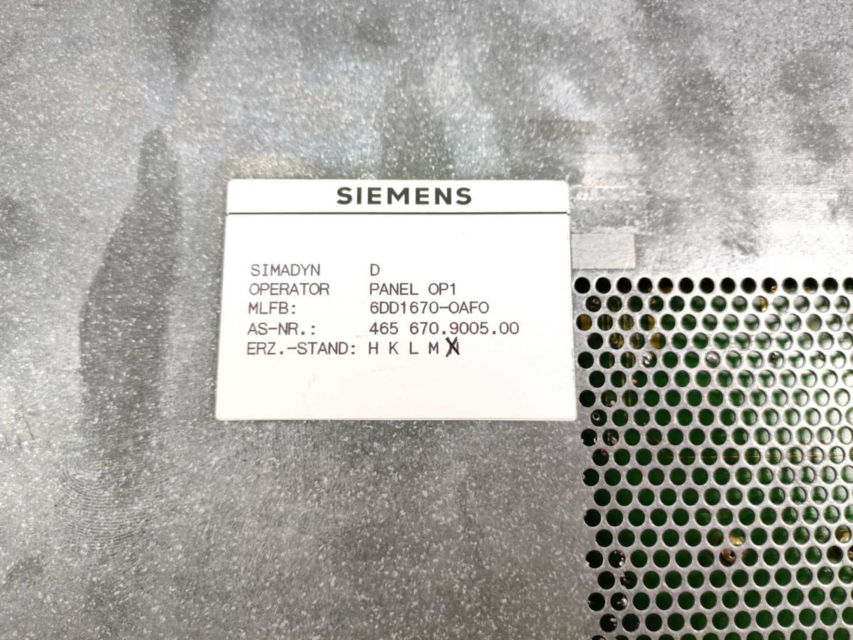 Siemens 6DD1670-0AF0 SIMADYN D OPERATOR PANEL 0P1