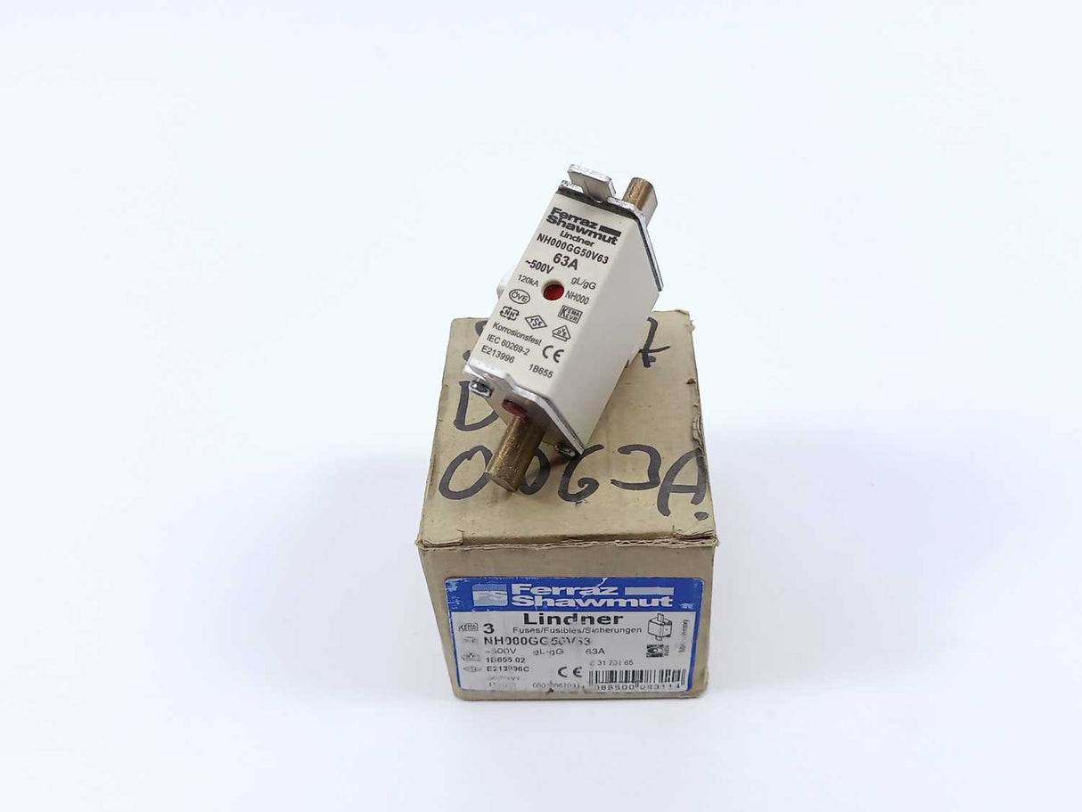 FERRAZ SHAWMUT NH000GG50V63 63A 500V Fuse 3 Pcs.