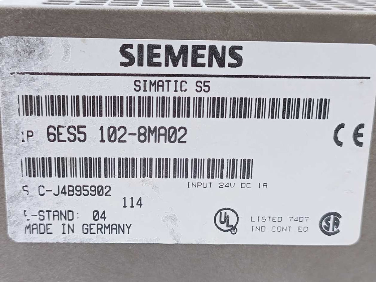 Siemens 6ES5102-8MA02 SIMATIC S5 CPU 102 Central processing unit