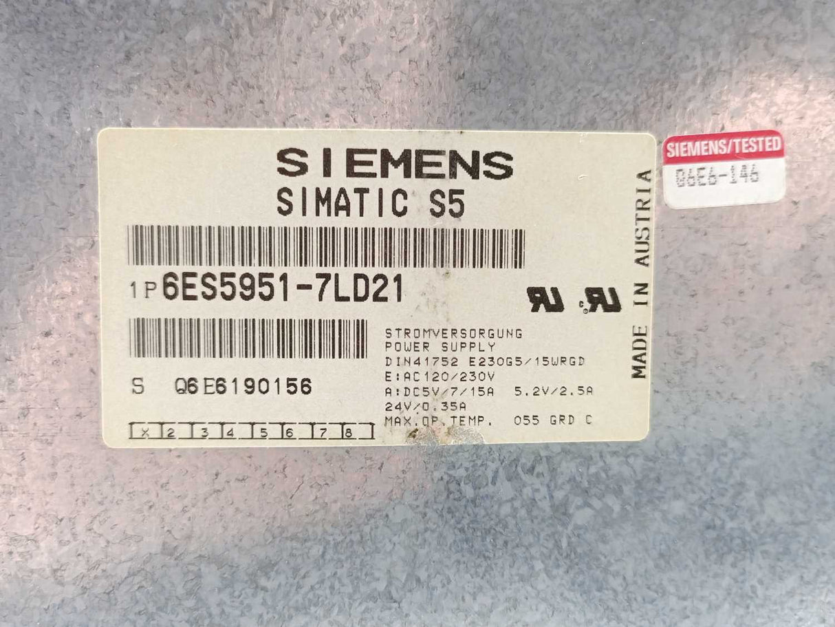 Siemens 6ES5951-7LD21 Simatic S5 power supply module