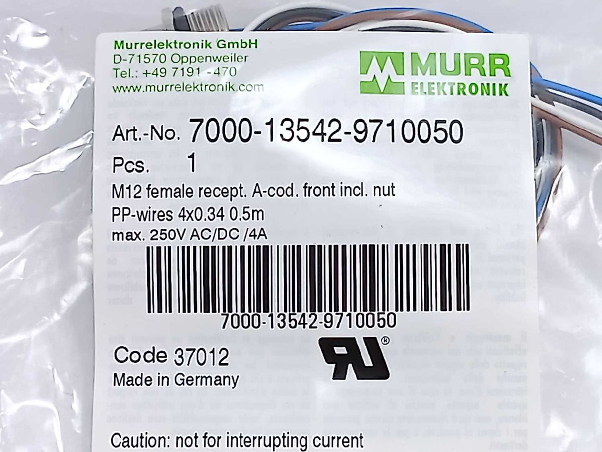 MURR Elektronik 7000-13542-9710050 M12 female recept. A-cod. front incl. nut