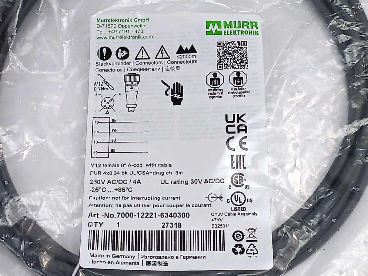 MURR Elektronik 7000-12221-6340300 M12 female 0° A-cod. with cable