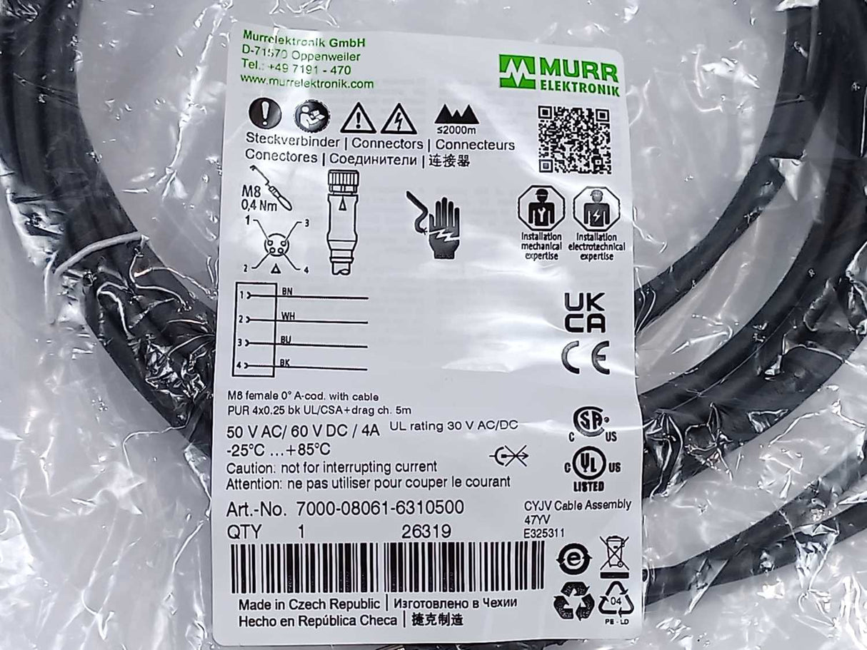 MURR Elektronik 7000-08061-6310500 M8 female 0° A-cod. with cable