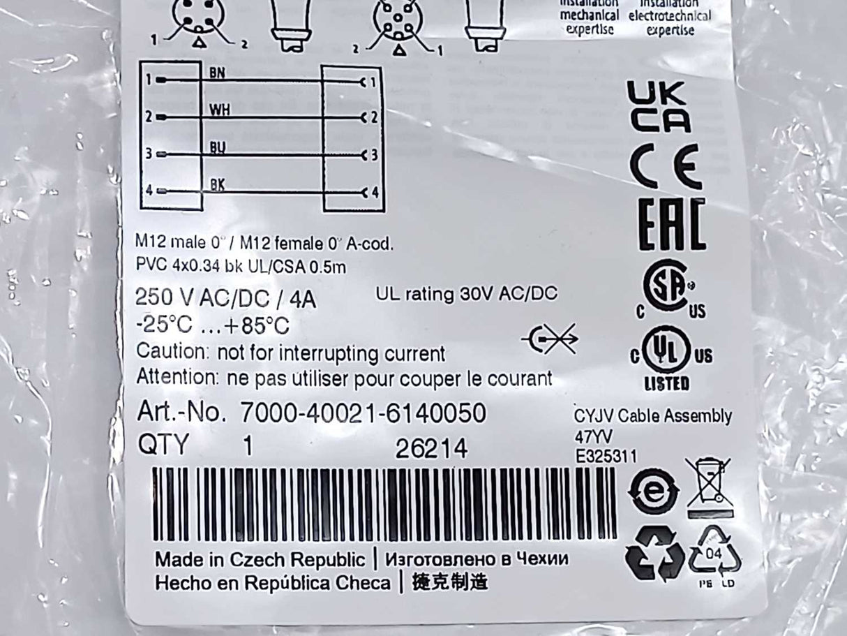MURR Elektronik 7000-40021-6140050 M12 male 0° / M12 female 0° A-cod.