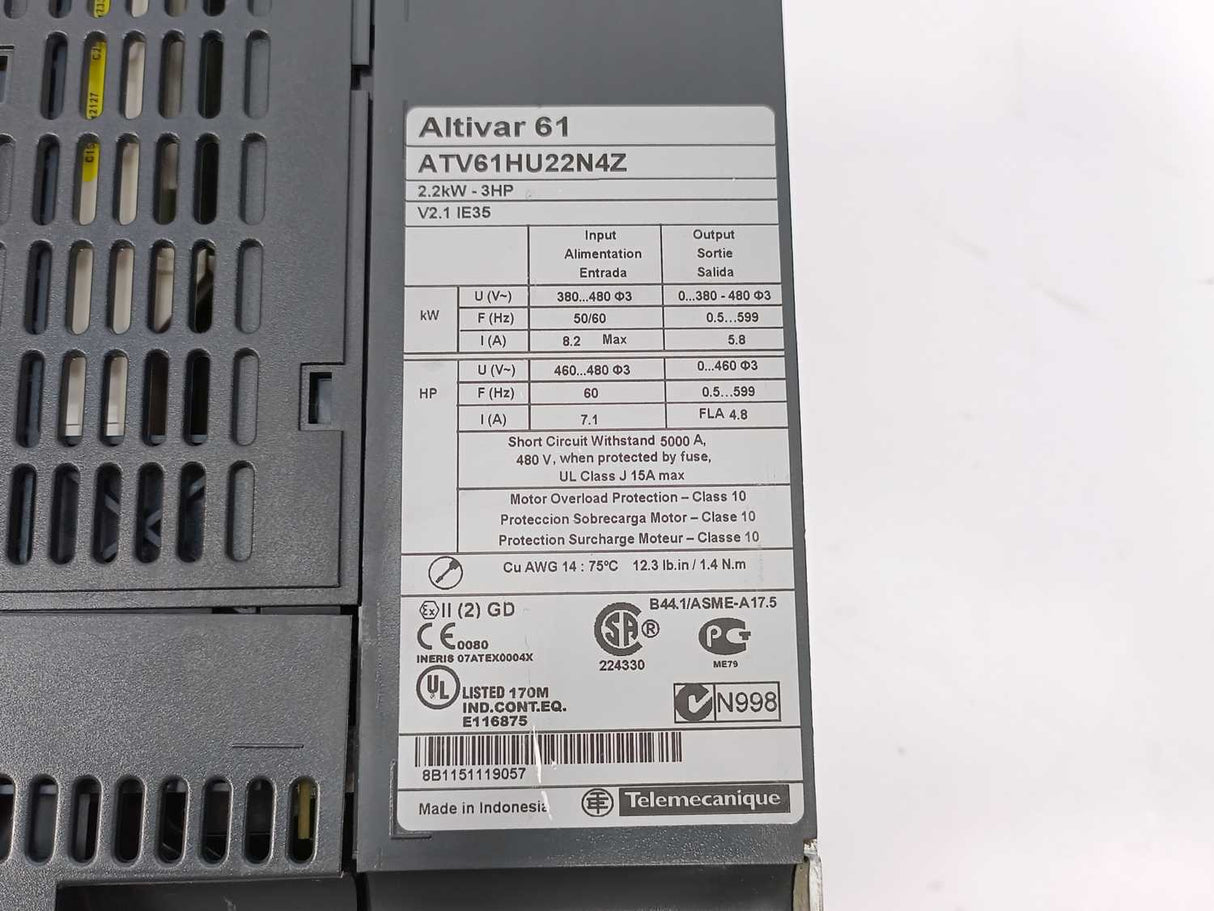 Schneider Electric ATV61HU22N4Z AC Speed Drive 2.2kW 3HP