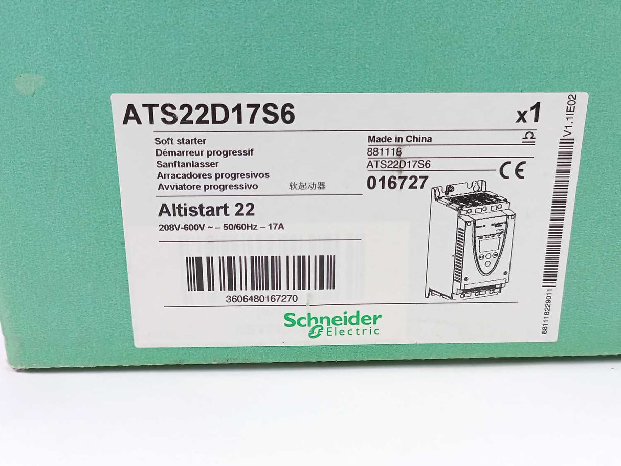 Schneider Electric ATS22D17S6 Soft Starter 208V-600V ~-50/60Hz-17A