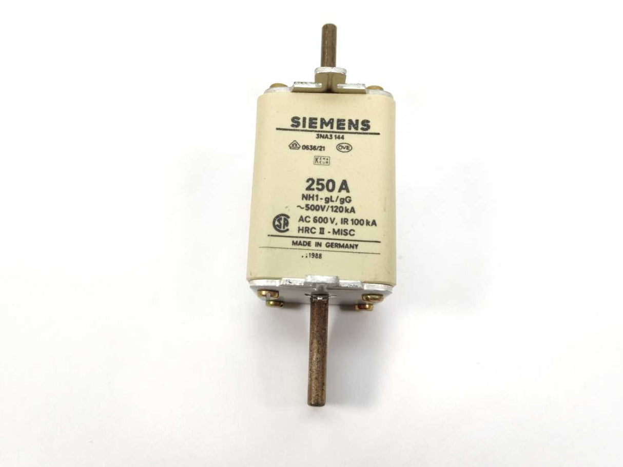 Siemens 3NA3144 LV HRC fuse element NH1 250A ~500V/120kA 3 Pcs.