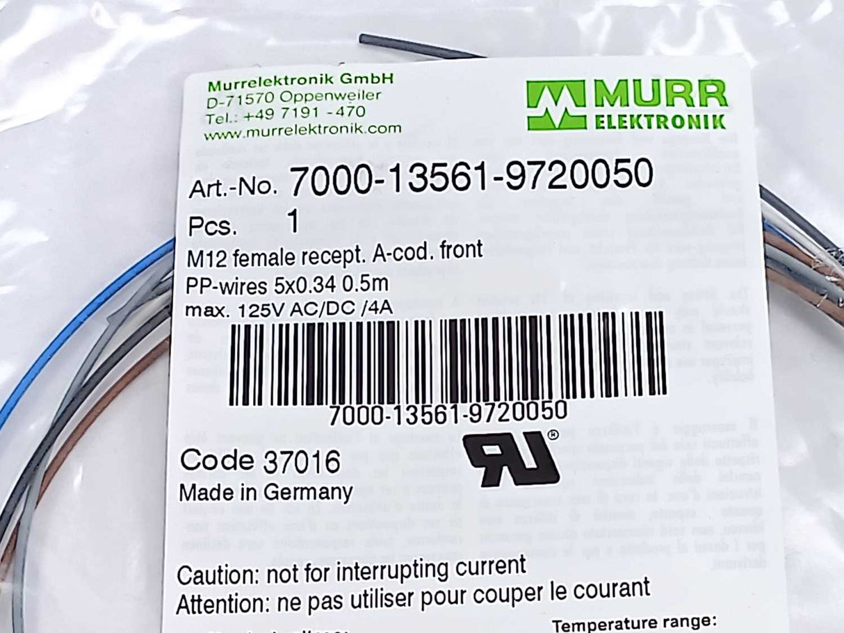 MURR Elektronik 7000-13561-9720050 M12 female recept. w/ 7000-13581-0000000