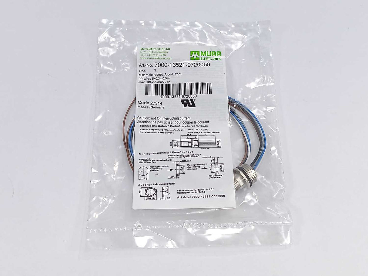 MURR Elektronik 7000-13521-9720050 M12 male recept. w/ 7000-13581-0000000