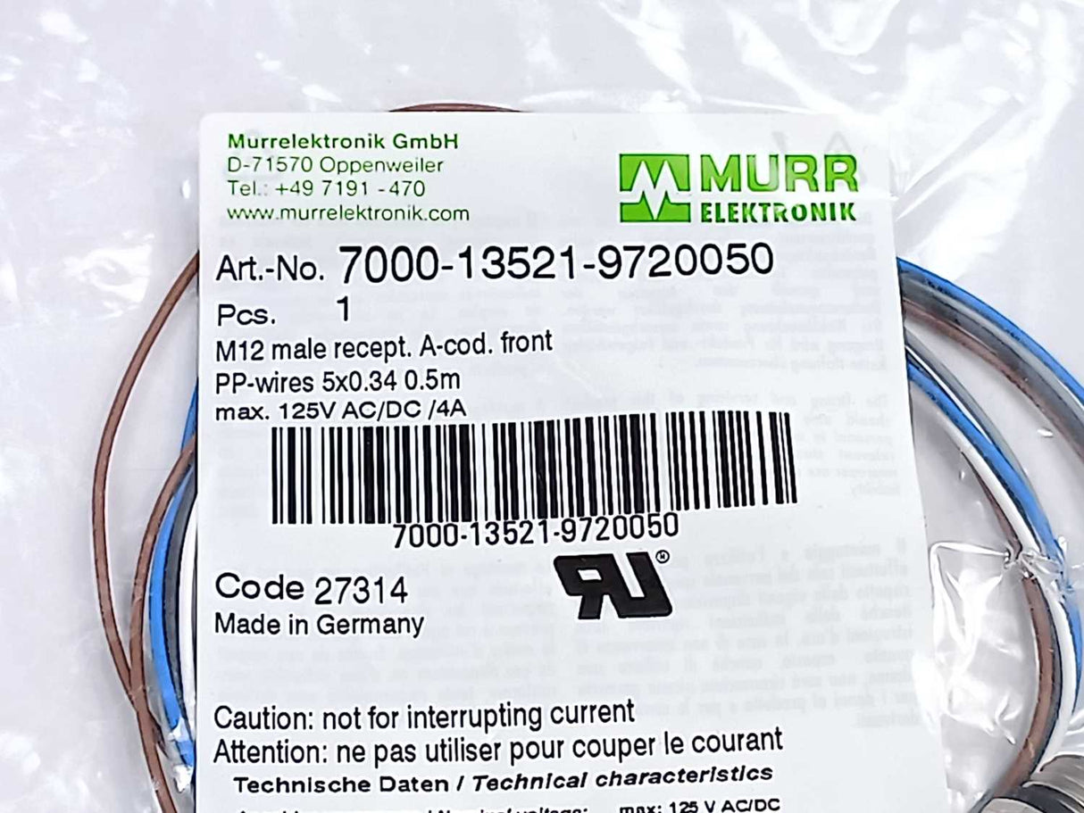 MURR Elektronik 7000-13521-9720050 M12 male recept. w/ 7000-13581-0000000